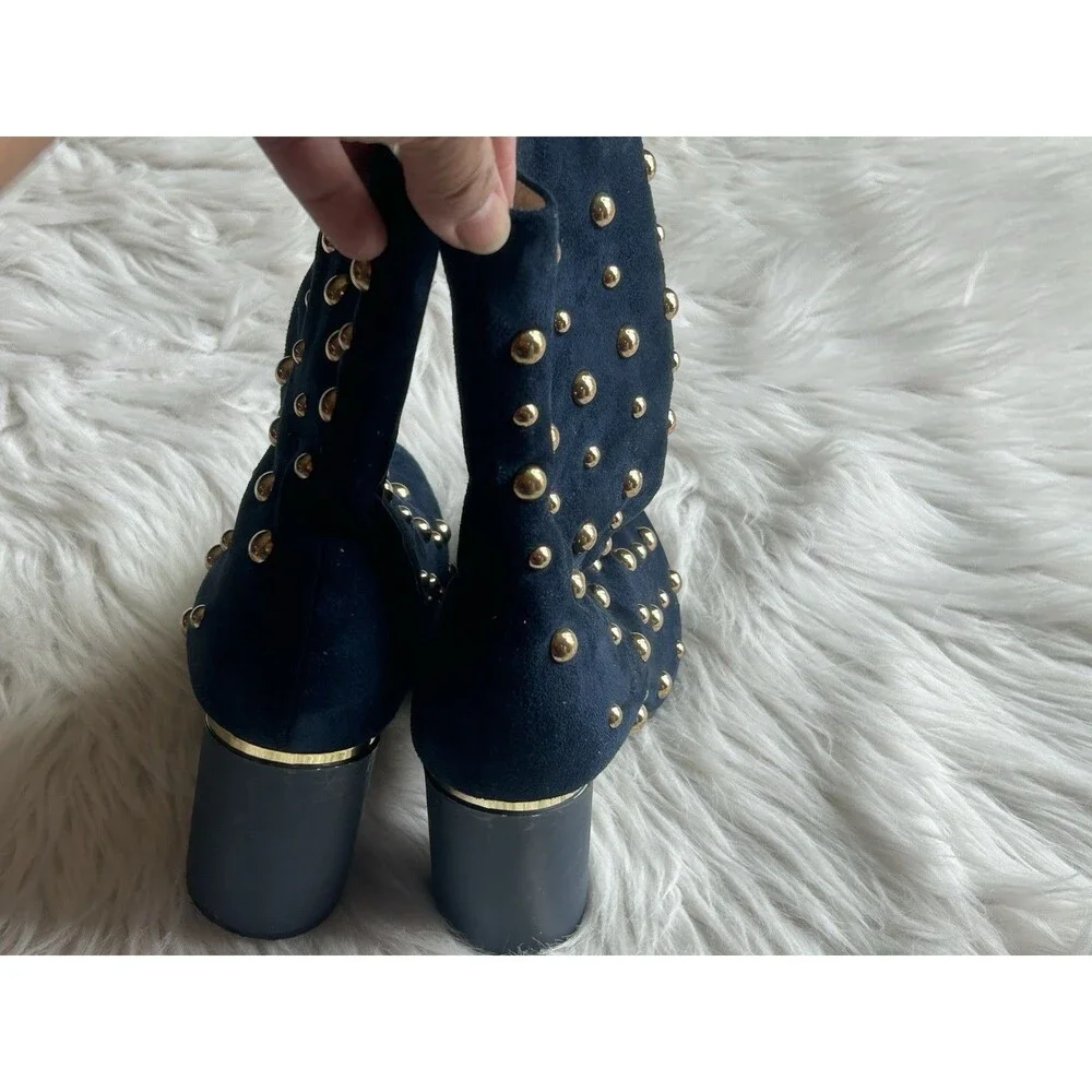 Cape Robbin Women's Size 8.5 Navy Blue Gold Studded Heel Boots Booties
